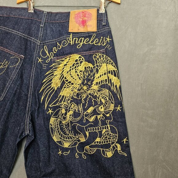 Vintage Y2K Christian Audigier Eagle Snake Baggy Denim Jeans Ed Hardy 36x32 A5-6 - Picture 8 of 12